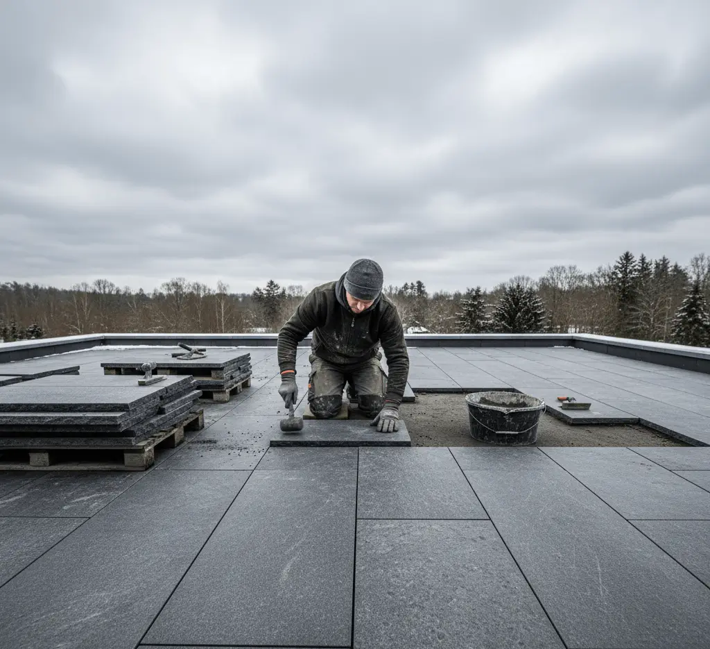Montaj piatră naturală iarna
