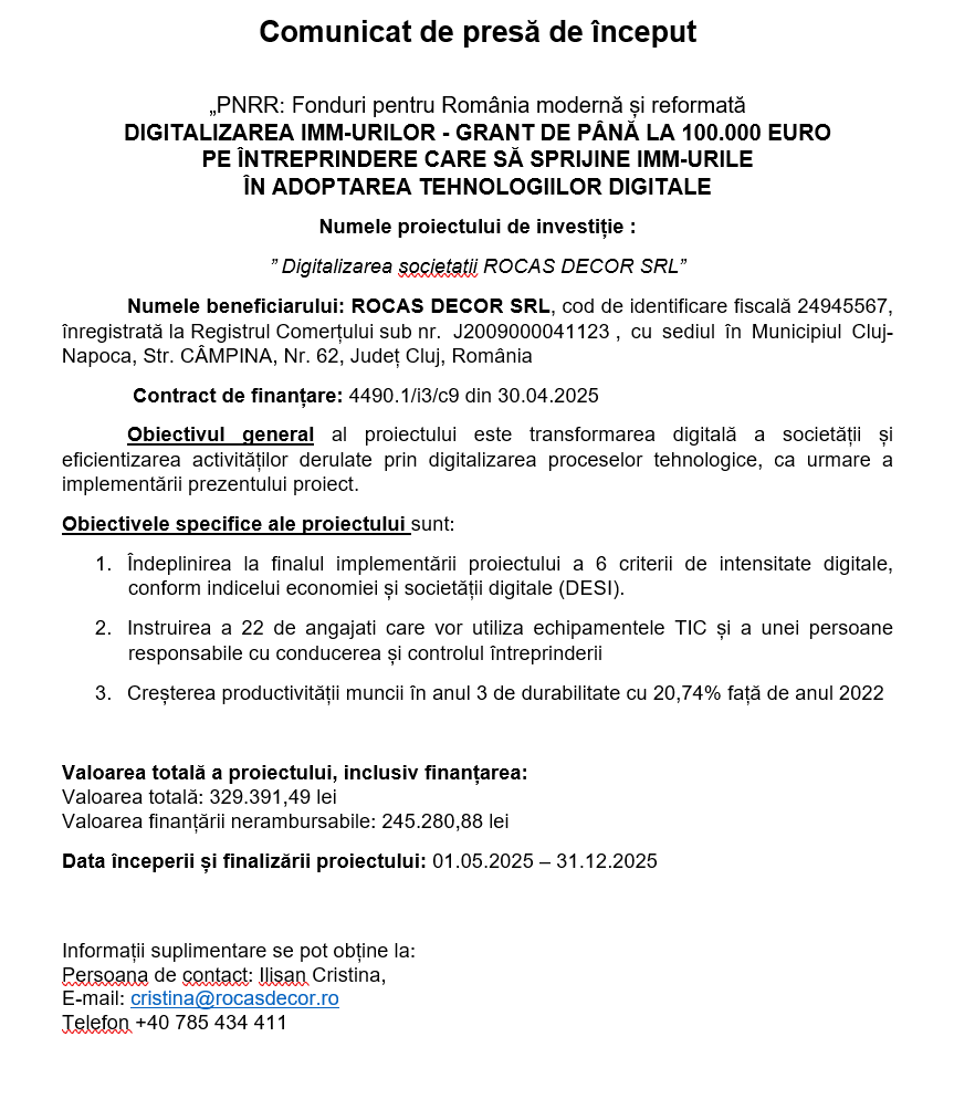Comunicat de presa inceput proiect